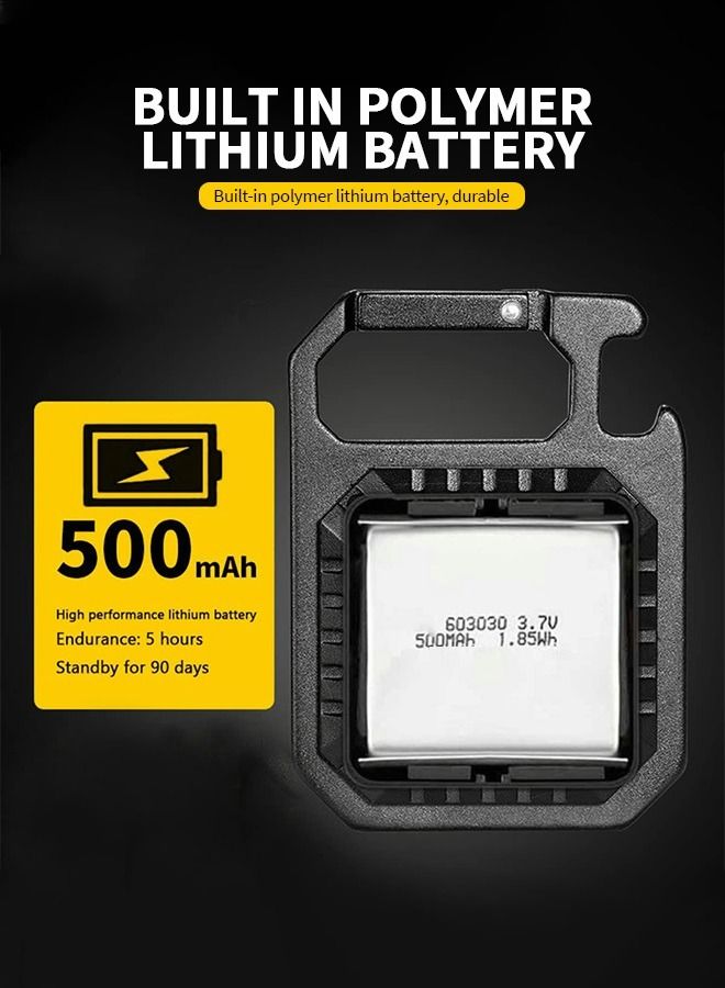 LED COB Flashlight, Keychain Light with Stand, 500 Lumen Rechargeable Keychain Flashlights, 7 Light Modes Portable Pocket Light with Folding Bracket Bottle Opener for Camping, Emergency, Fishing