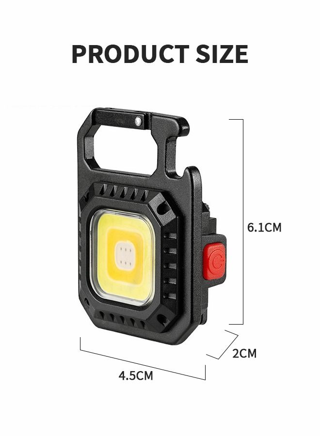 LED COB Flashlight, Keychain Light with Stand, 500 Lumen Rechargeable Keychain Flashlights, 7 Light Modes Portable Pocket Light with Folding Bracket Bottle Opener for Camping, Emergency, Fishing