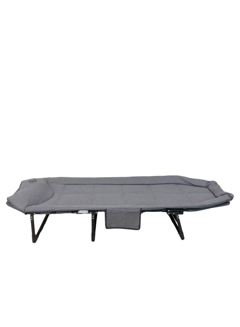 Folding Camping Bed Portable Sleep Bed with Pockets Comfort Chair Grey