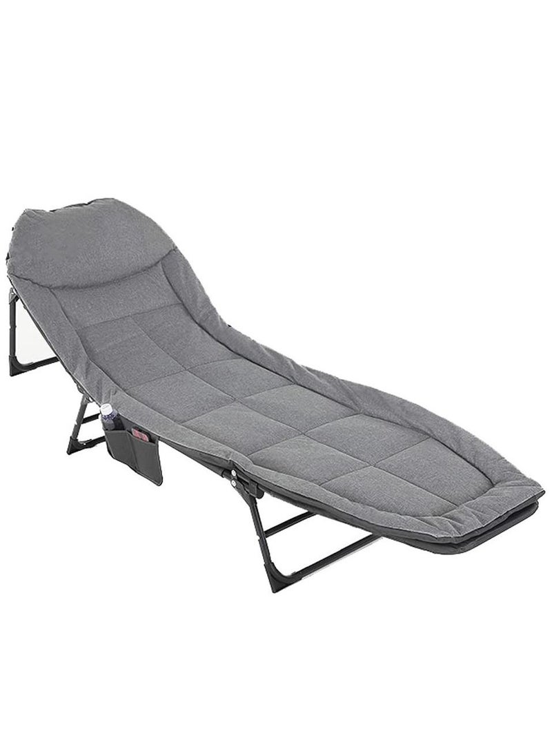 Folding Camping Bed Portable Sleep Bed with Pockets Comfort Chair Grey