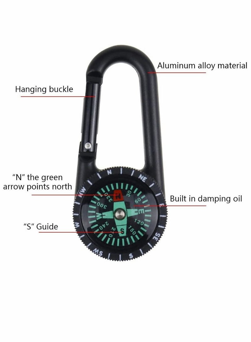 Compass Carabiner, 2Pcs Climbing Carabiner Outdoor Self Locking Carabiner Clip Hook Keychain for Travelling Hunting Hiking Camping (Black/Gold)