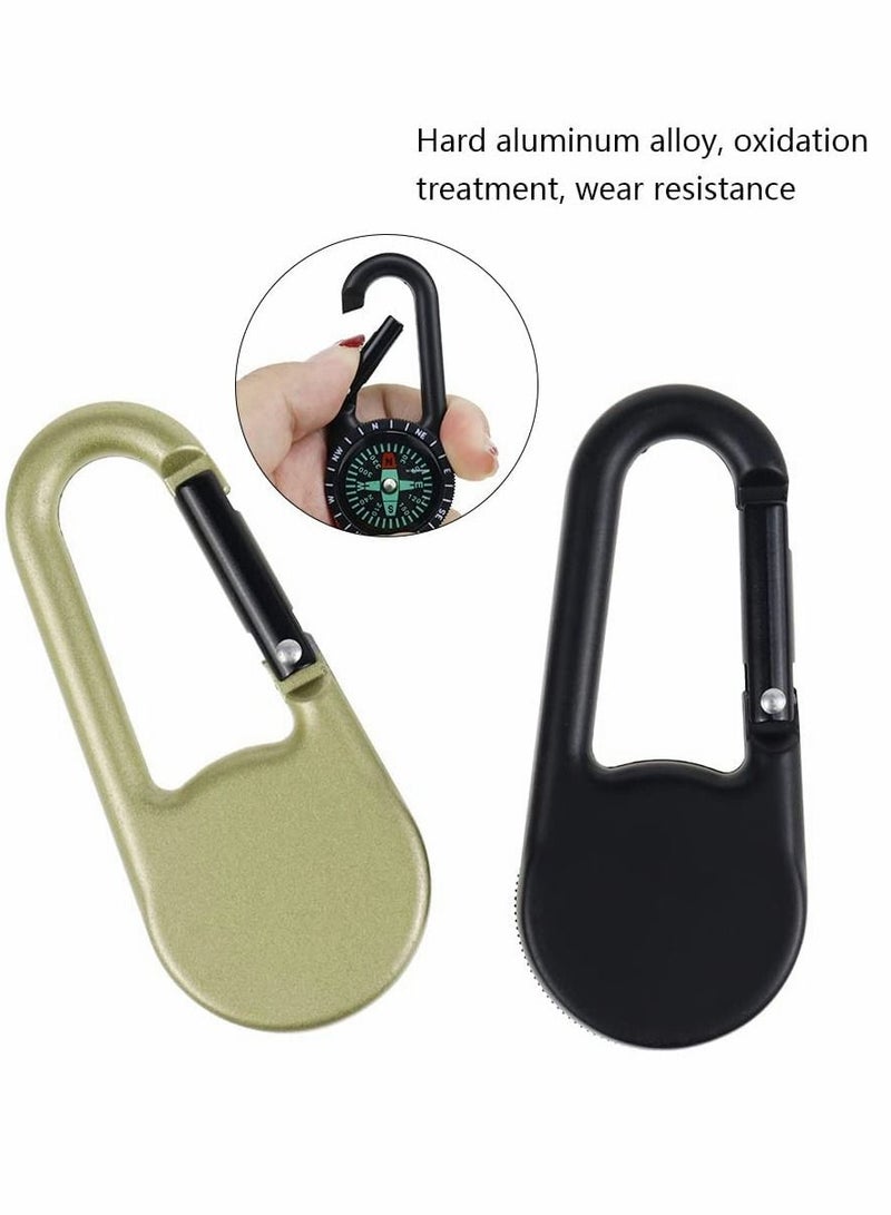 Compass Carabiner, 2Pcs Climbing Carabiner Outdoor Self Locking Carabiner Clip Hook Keychain for Travelling Hunting Hiking Camping (Black/Gold)