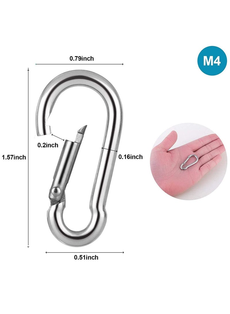 M4 Carabiner Clip Hook, Heavy Duty Spring Snap, Small Stainless Steel Ring for Camping Fishing Hiking Traveling Climbing, Quick Link for Hammock, Key, Backpack, Dog Leash, Rope, Boat (12PCS)