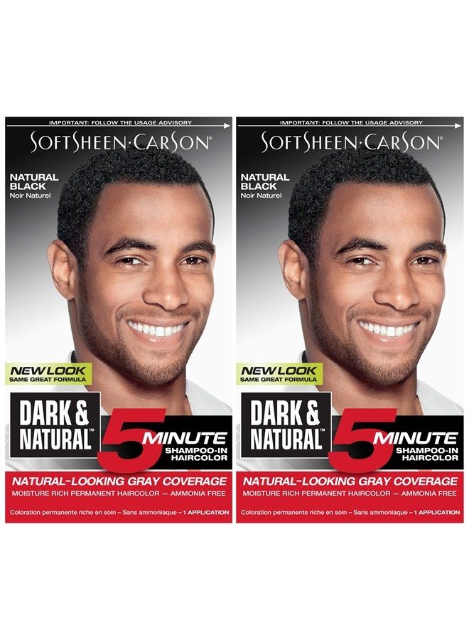Dark & Natural Hair Color for Men 5 Minutes, Natural Looking Gray Coverage for Up To 6 Weeks, Shampoo-in Permanent Hair Dye, Jet Black, Ammonia Free, Natural Black, 2 Count