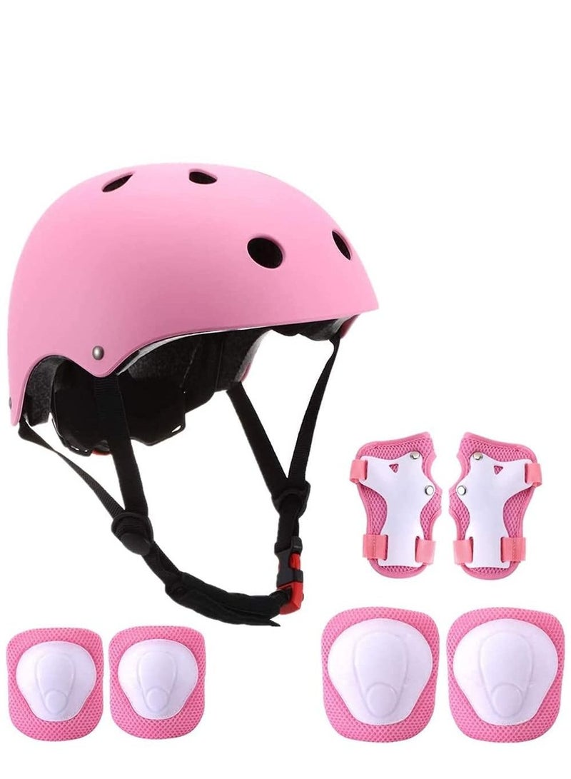 7 In 1 Helmet And Pad Set Adjustable Kids Knee Pads Elbow Pads Wrist Guards For Scooter Skateboard Roller Skating Cycling, for Kids , Pink