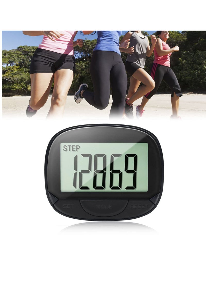 3D Pedometer with Clip, Walking Step Counter with Large Display for Men Women Kids, Track Steps and Miles/Km, Calories Burned, Clock, Distance (Black)