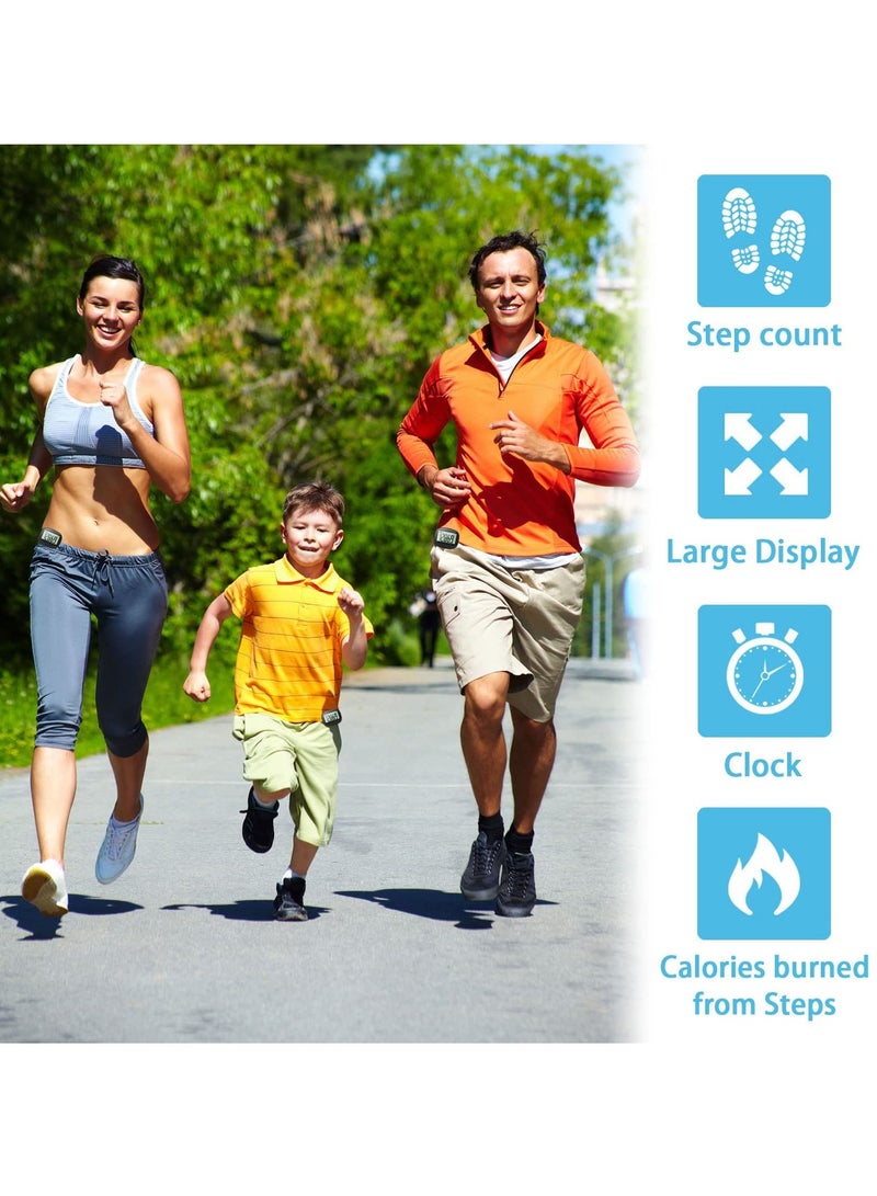 3D Pedometer with Clip, Walking Step Counter with Large Display for Men Women Kids, Track Steps and Miles/Km, Calories Burned, Clock, Distance (Black)