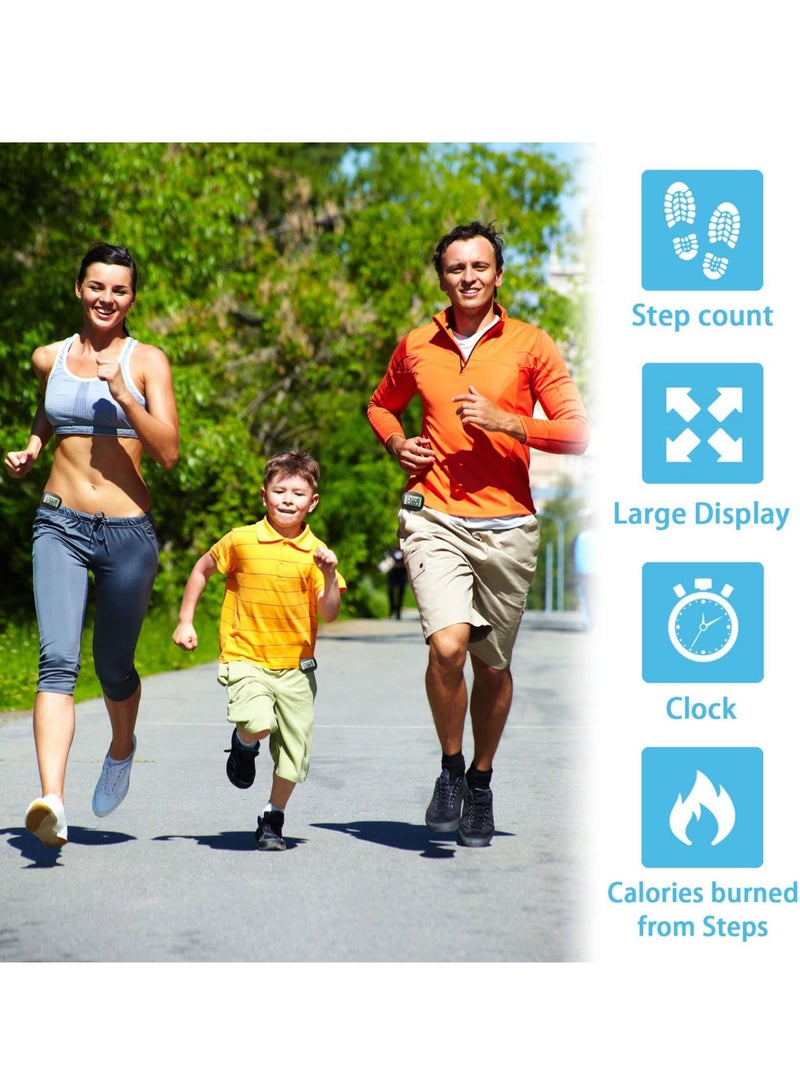 3D Pedometer with Clip, Walking Step Counter with Large Display for Men Women Kids, Track Steps and Miles/Km, Calories Burned, Clock, Distance (Black)