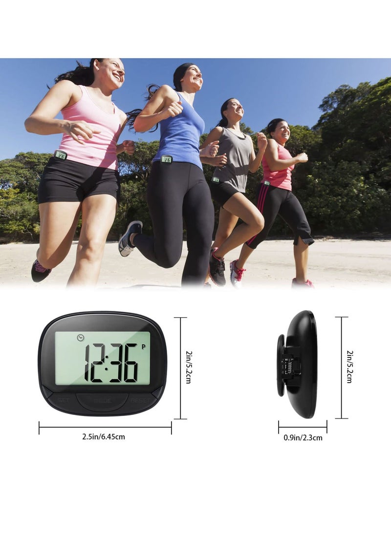 3D Pedometer with Clip, Walking Step Counter with Large Display for Men Women Kids, Track Steps and Miles/Km, Calories Burned, Clock, Distance (Black)