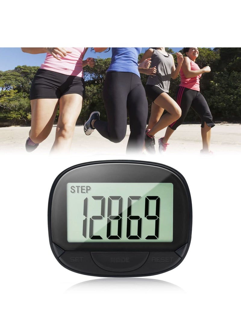 3D Pedometer with Clip, Walking Step Counter with Large Display for Men Women Kids, Track Steps and Miles/Km, Calories Burned, Clock, Distance (Black)
