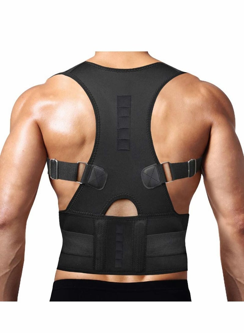 Posture Corrector Adjustable Magnetic Support For Neck Shoulder Upper And Lower Back- Black, Small