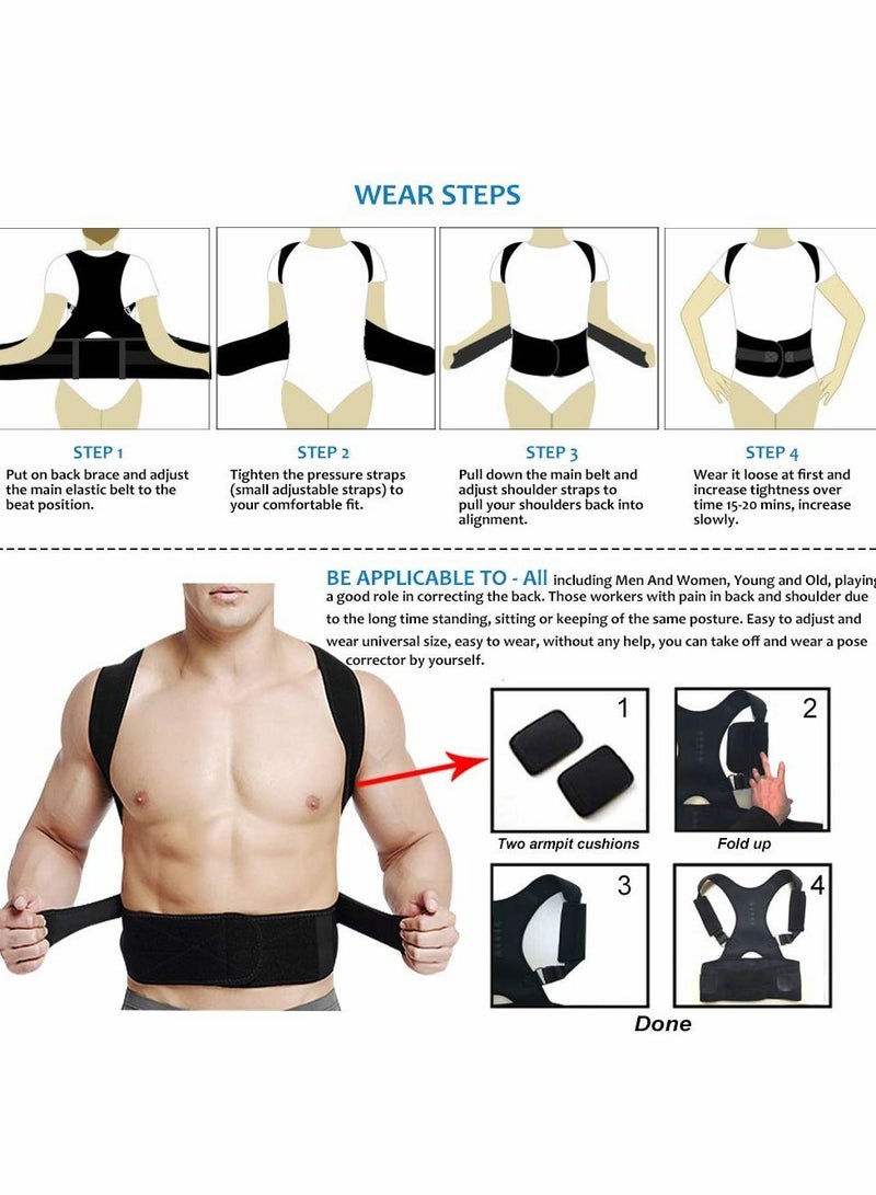 Posture Corrector Adjustable Magnetic Support For Neck Shoulder Upper And Lower Back- Black, Small