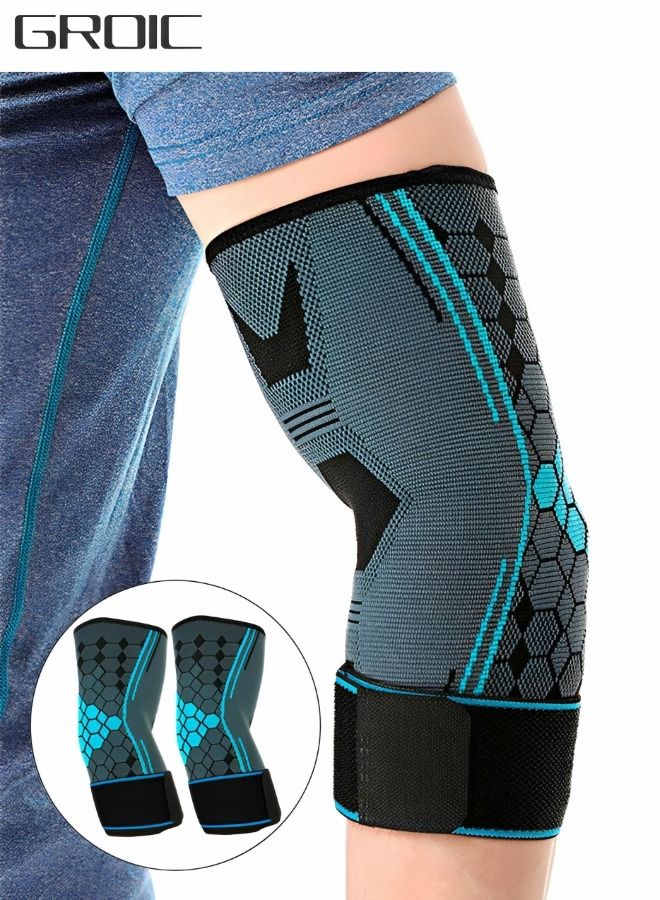 1 Pair Elbow Brace with Strap, Elbow Compression Sleeve, With Adjustable Strap for Weightlifting, Arthritis, Workouts, Reduce Joint Pain During Fitness Activity (Large)