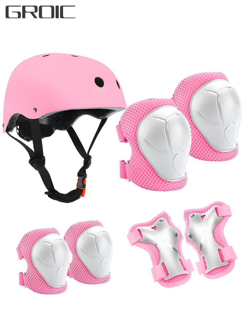 Kids Bike Helmet Set Skateboard Knee Pads - Kids Helmet Elbow Pads Wrist Guards Adjustable,Kids Protective Gear Set for Sport Cycling Bike Roller Skating Scooter