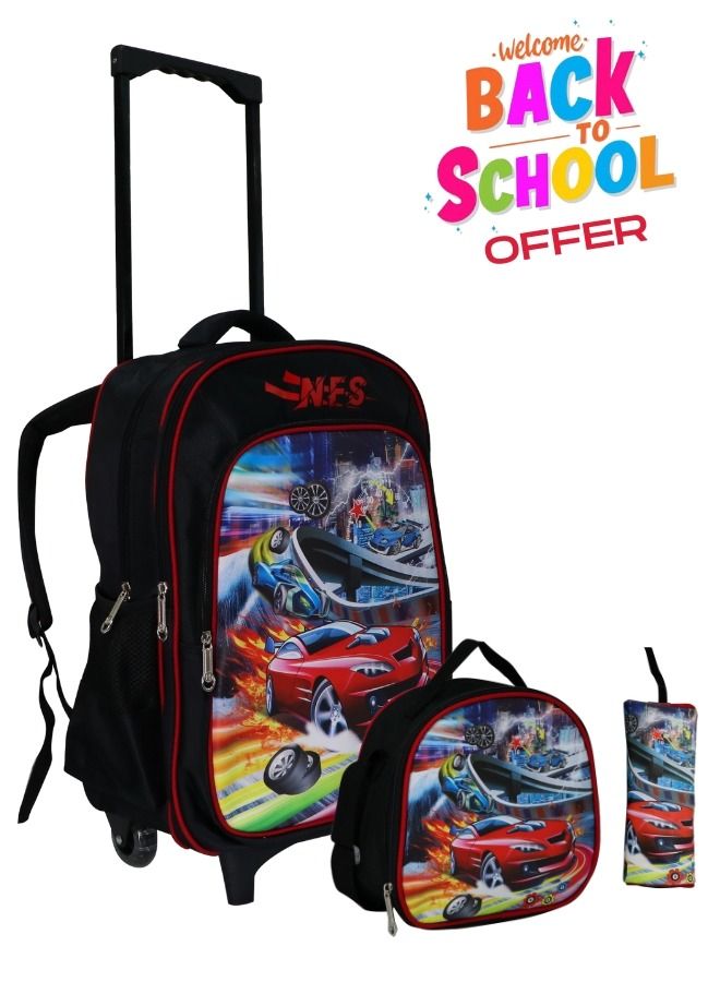 Kids School Trolley Backpack set of 3 With Pencil case and lunch bag for boys and girls