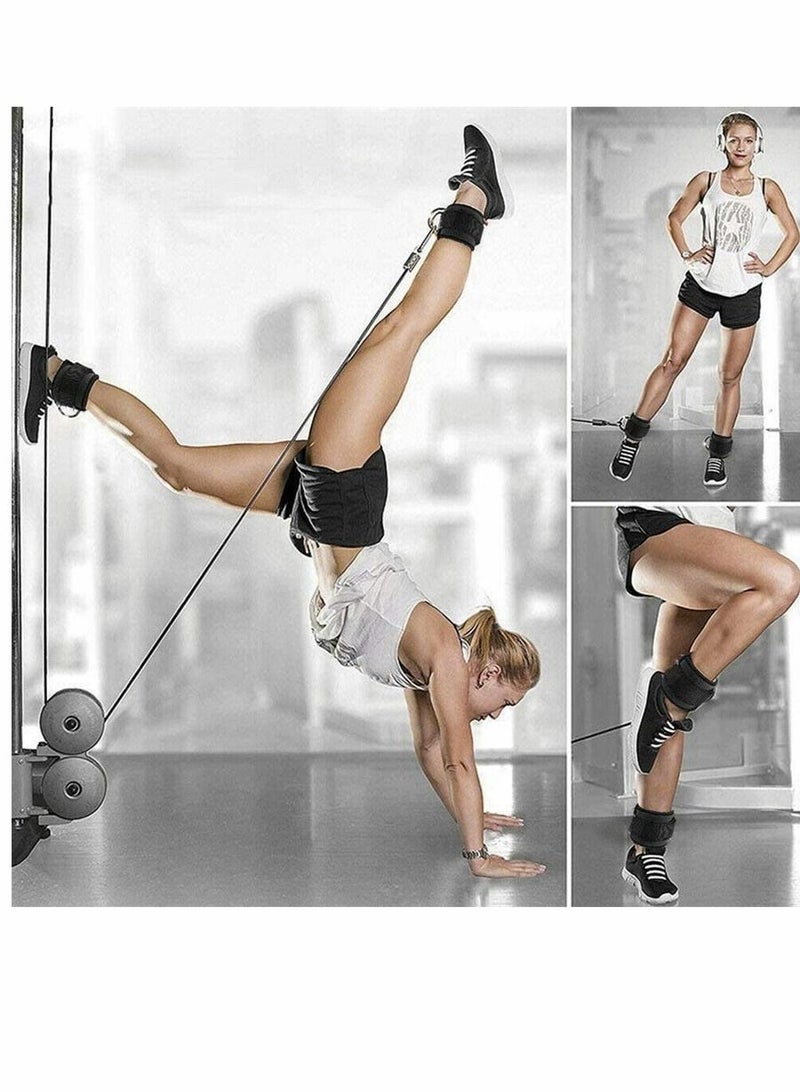 Ankle Strap, Leg Strap, Sports Strap, Cuffs Ankle Resistance Bands, D Ring Comfortable Adjustable Velcro Ankle Strap, for Home/Gym Cable Machines Resistance Strength Exercise Training, 2Pack (Black)