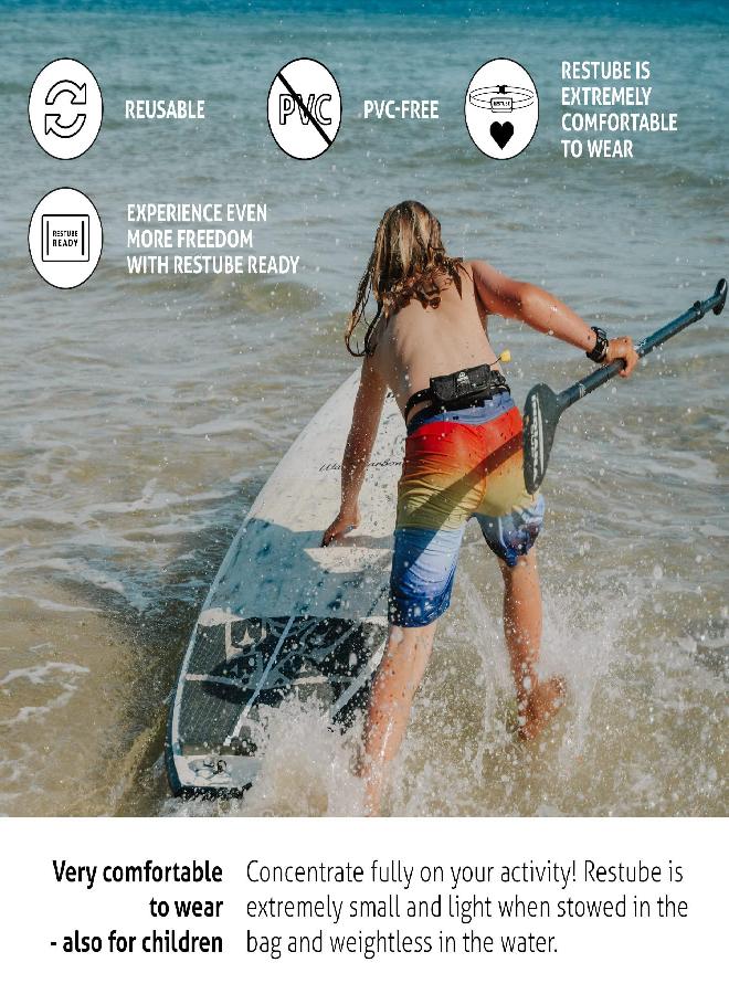 Restube Beach One-Pull Inflatable Water Safety Buoy | Float Buoyancy Aid for Swimming, Fishing, Sailing & SUP | Compact One Size Fits All Survival Kickboard