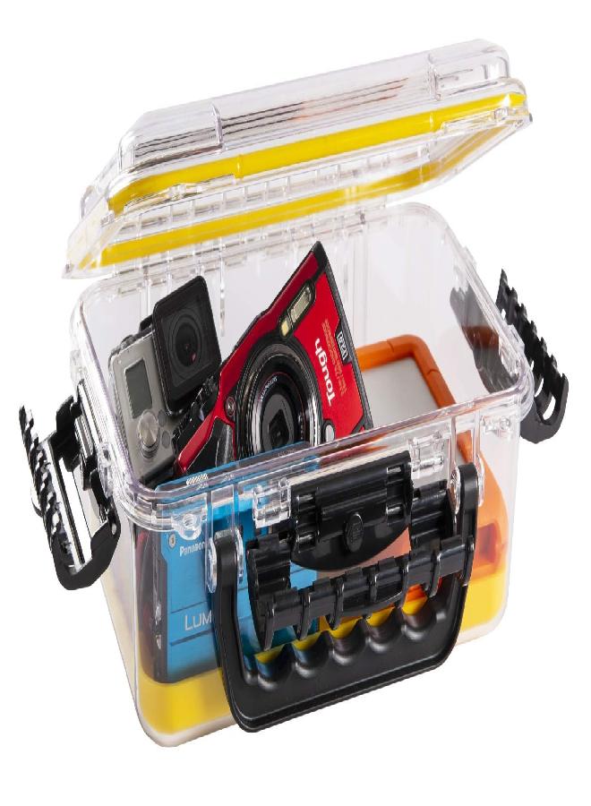 Guide Series 3700 Field Box Waterproof Case, Blue, Large, Waterproof Dry Box With Wrist Strap For Boat, Kayak, And Camping, Outdoor Gear Storage, Clear/Yellow