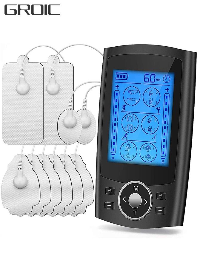 24 Modes Dual Channel Tens Unit Electro Muscle Stimulator Rechargeable Pulse Massager with Electrodes 10 Pads  20 Levels for Neck Back Arms Chronic Pain Relief Body Building