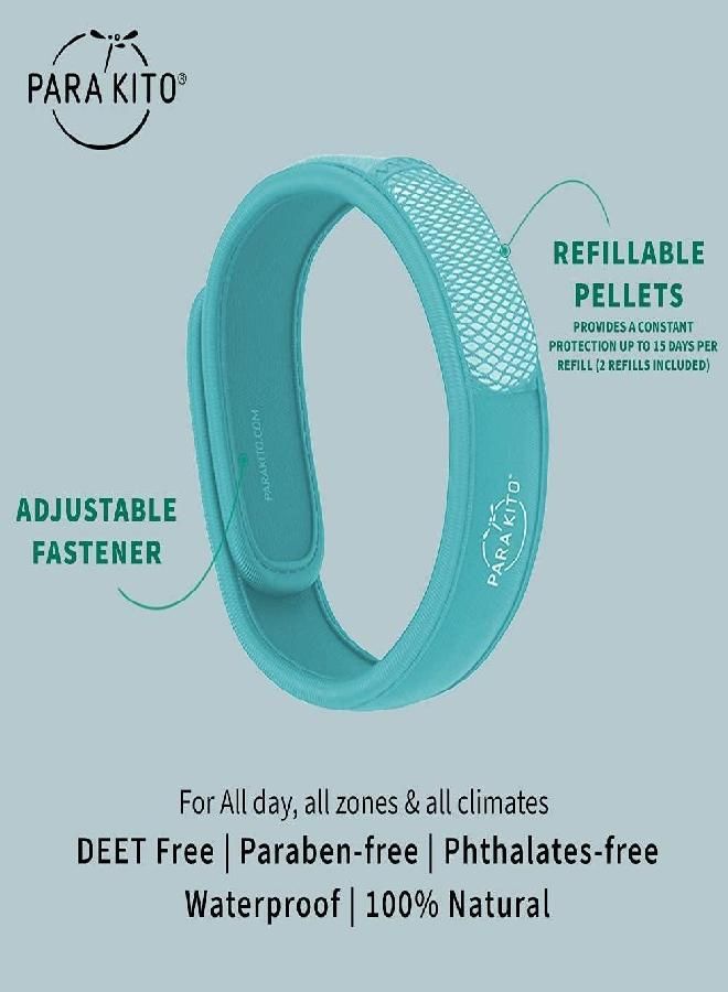 PARA'KITO Mosquito Insect & Bug Repellent Wristband - Waterproof, Outdoor Pest Repeller Bracelet w/Natural Essential Oils (Turquoise)