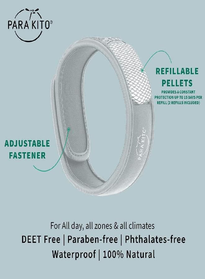 PARA'KITO Mosquito Insect & Bug Repellent Wristband - Waterproof, Outdoor Pest Repeller Bracelet w/Natural Essential Oils (Smokey Grey)
