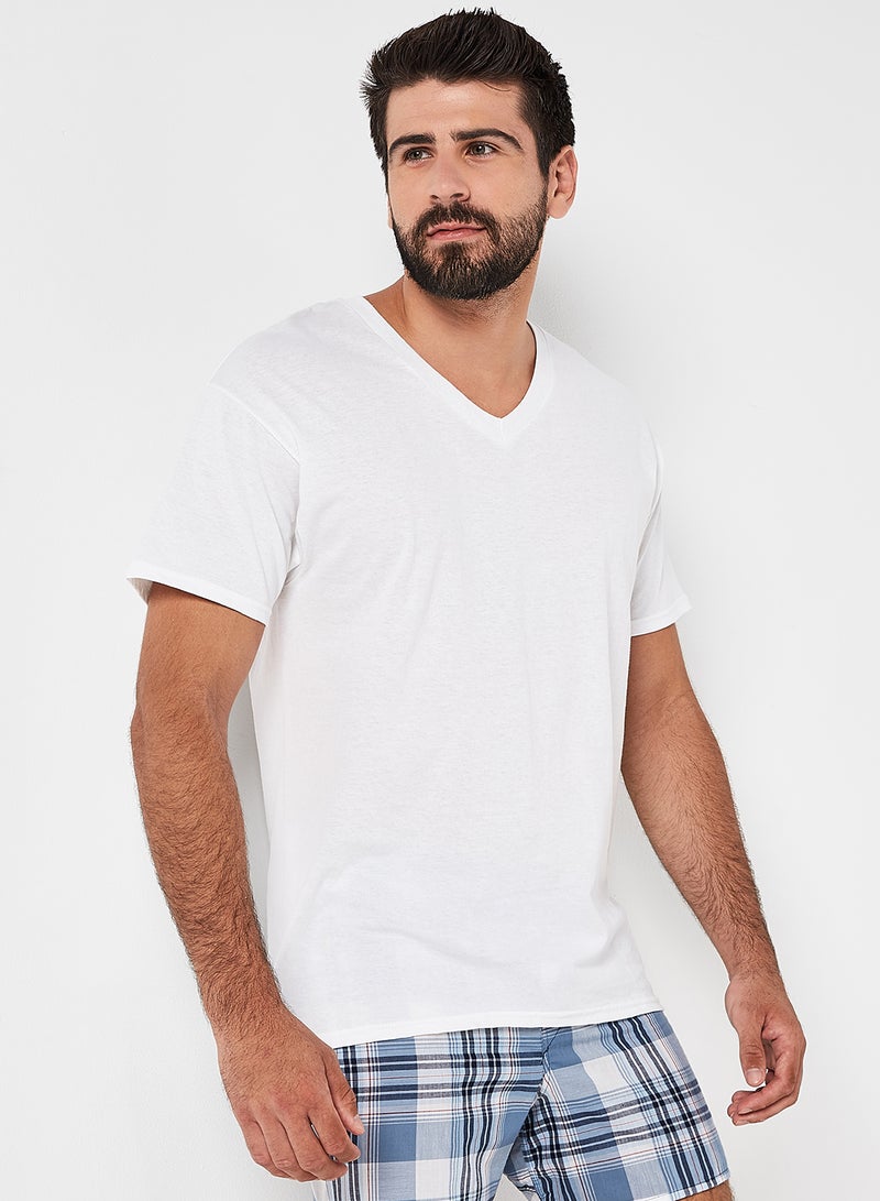 3-Piece Cotton Short Sleeves Undershirt White