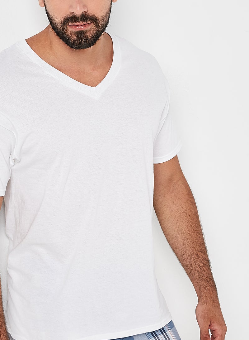 3-Piece Cotton Short Sleeves Undershirt White