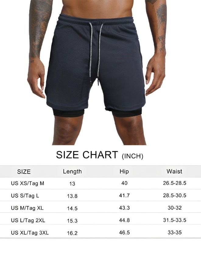 Mens Running Shorts，Quick Dry Workout Running Shorts for Men，2-in-1 Stealth Shorts，Gym Yoga Outdoor Sports Shorts with Pockets-XXL