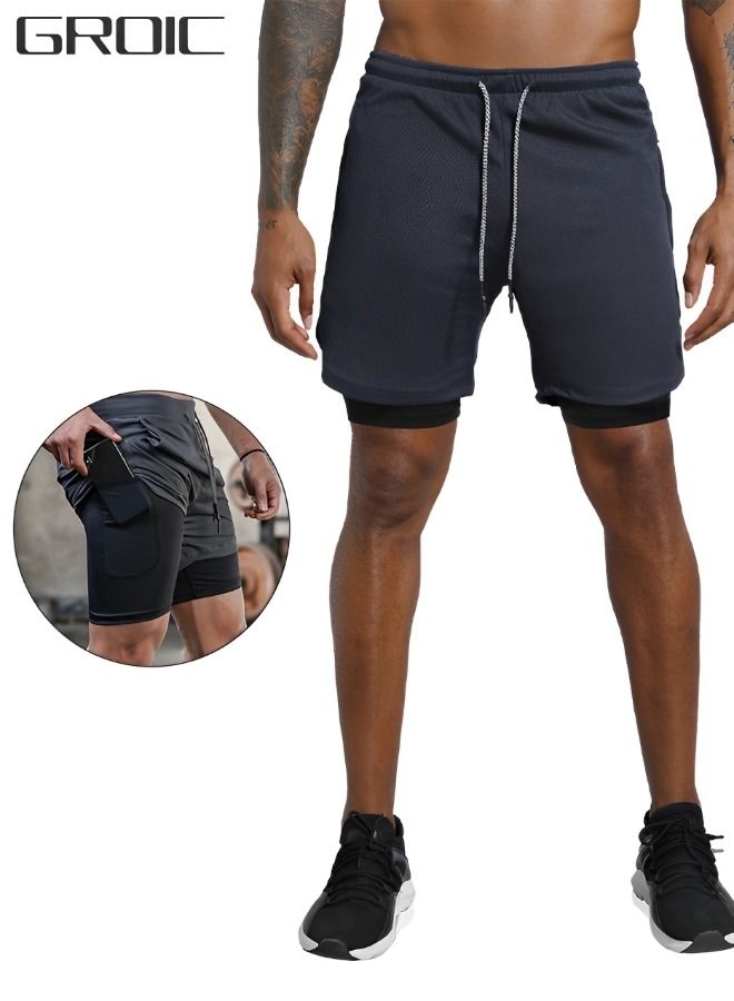 Mens Running Shorts，Quick Dry Workout Running Shorts for Men，2-in-1 Stealth Shorts，Gym Yoga Outdoor Sports Shorts with Pockets-XXL