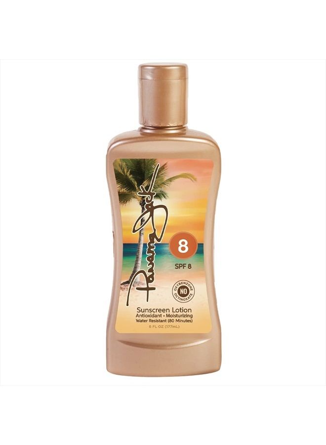 Sunscreen Tanning Lotion - SPF 8, PABA, Paraben, Gluten & Cruelty Free, Antioxidant Moisturizing Formula, Water Resistant (80 Minutes), 6 FL OZ