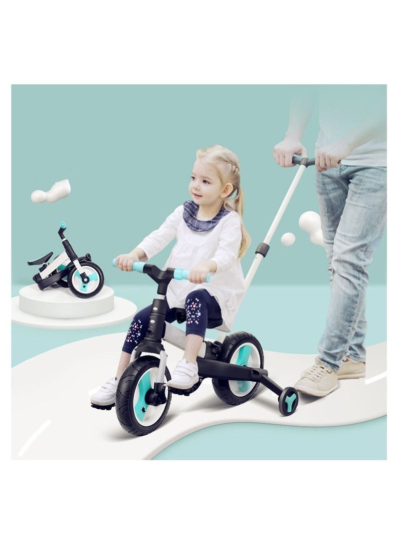 5-in-1 Kids Tricycle/Balance Bike/Push Bike with Push bar for 2-8 Yrs Kids (Blue)