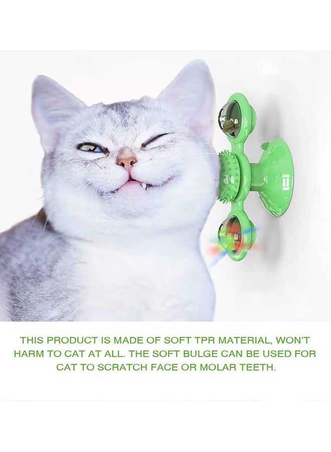 Interactive Cat Toys with Suction Cup, Windmill Cats Toy Soft Scratch Hair Brush Silicone Transparent Ball Washable Cat Grooming Shedding Massage for Pet Cats (Green) Green 15.8cm