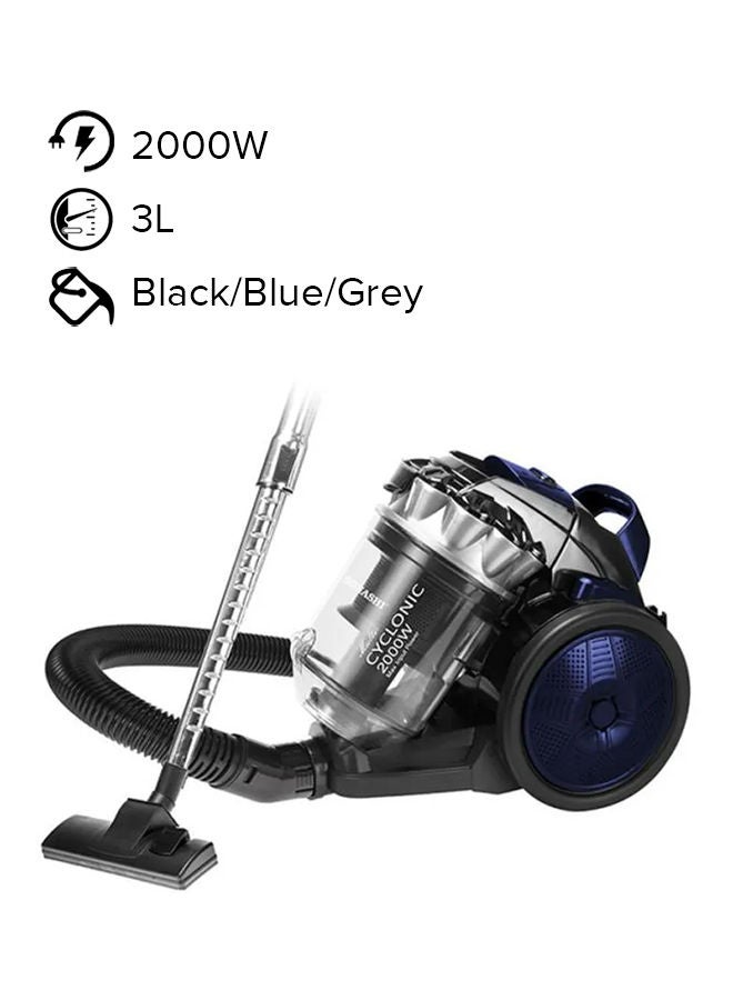 Multi-Cyclonic Bagless Vacuum Cleaner with 5M Cable Length | Powerful Suction with Strong Power | Speed Control & Low Noise 3 L 2000 W SVC-9028C Black/Blue/Grey