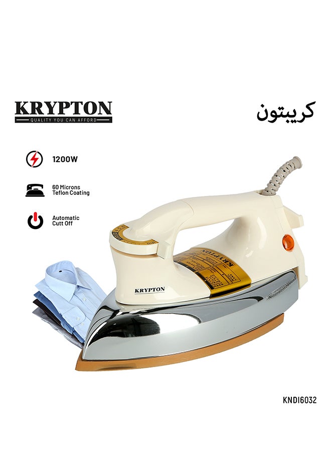 Automatic Dry Iron With Non-Stick Golden Teflon Soleplate & Adjustable Thermostat Control Indicator Light 2.1 kg 1200 W KNDI6032N-A White