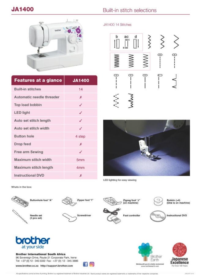 Electric Sewing Machine JA-1400 White