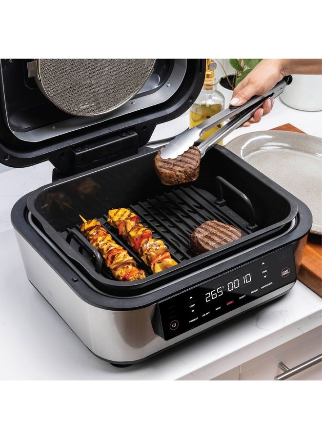 Smart Indoor Grill & Air Fryer XL by Caliber Brands, with Built-in Thermometer, Grill, Air Fry, Roast, Bake, Dehydrate & Reheat, 2 Year Warranty, Dual Capacity 8.5L And 6 L 1760 W AFG960 Black/ Silver