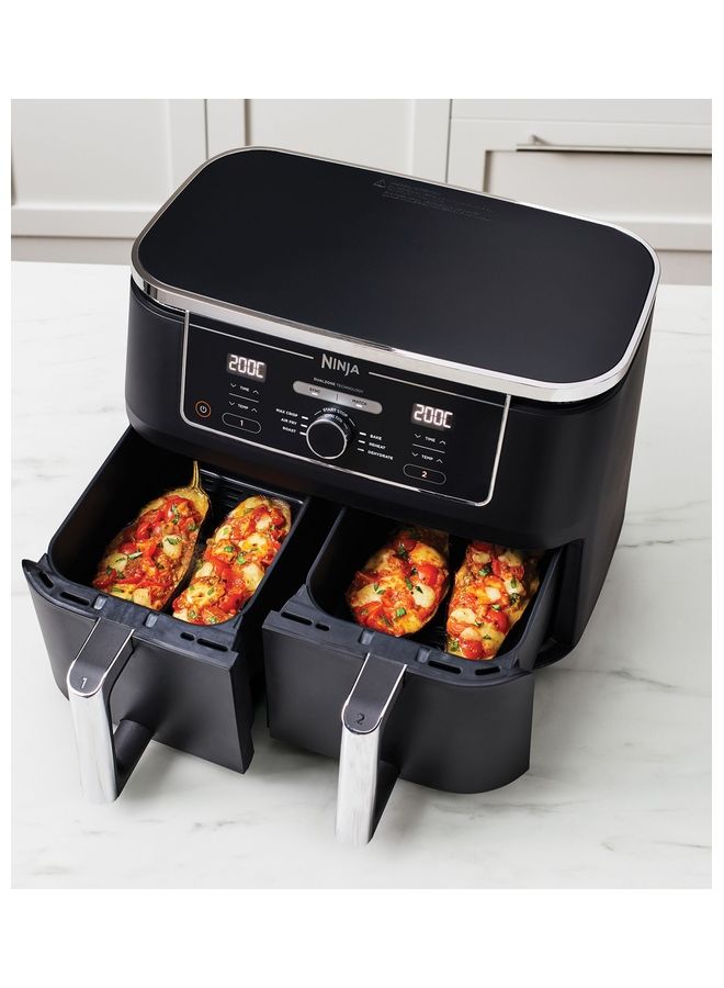 Foodi MAX Dual Zone Digital Air Fryer, 2 Drawers, 9.5L, 6-In-1, Uses No Oil, Air Fry, Max Crisp, Roast, Bake, Reheat, Dehydrate, Cook 8 Portions, Non-Stick Dishwasher Safe Baskets, B 9.5 L 2470 W AF400ME/AF400EU Black