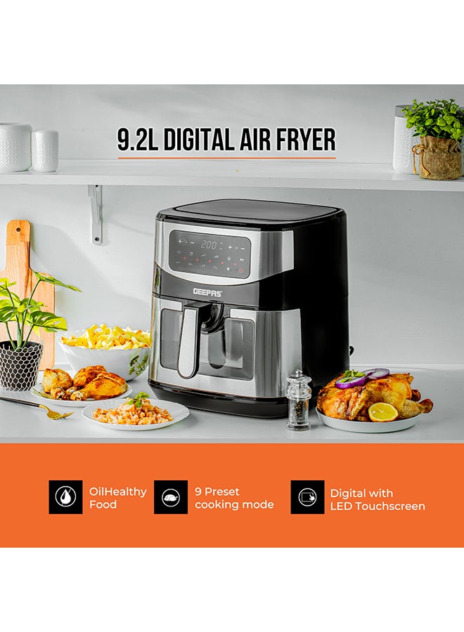 Digital Air Fryer 9.2 L With Vortex Air Frying Technology| Oil Free Cooking Led Display With Touch Screen 9 Preset Cooking Modes 9.2 L 1800 W GAF37524 Black and silver