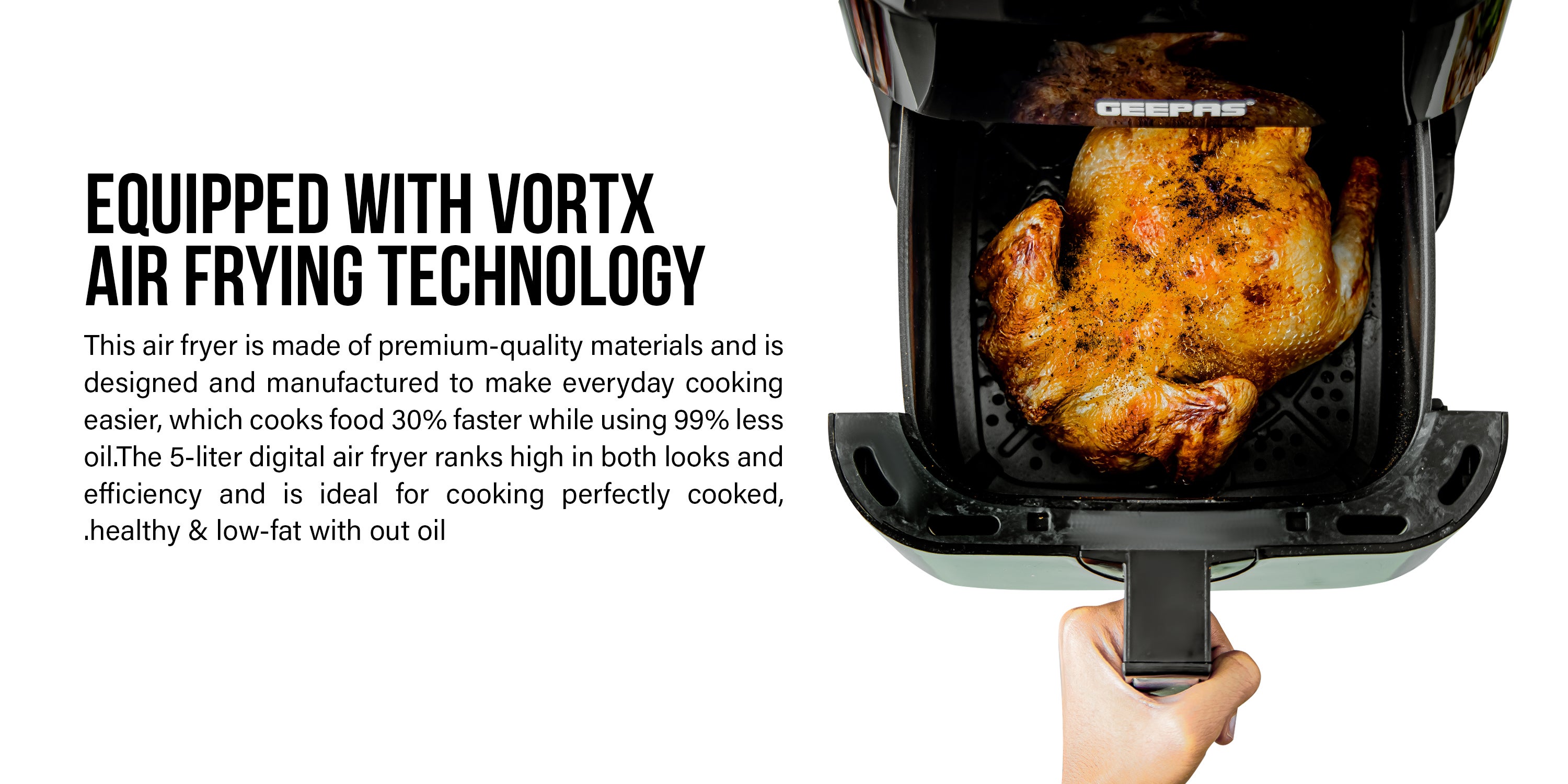 Digital Air Fryer 5 L Equipped With Vortx Air Frying Technology| Oil Free Cooking  Digital Display With Touch Screen| 10 Preset Cooking Modes, 1-60 Minutes Timer| Ideal For Making Fries, Steak, Chicken, Cake, Meat, Bread Etc 5 L 1600 W GAF37527 Black