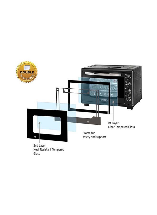 Toaster Oven with Double Grill,  90-230° Temp Control, Double Glass Door, Stainless Steel Interior, Multiple Accessories for Baking & Broiling, 55 L 2000 W TRO55RDG-B5 Black