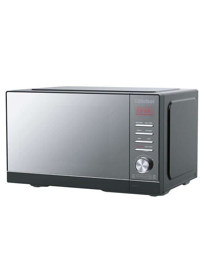 Digital Microwave Oven with Grill function| Shining Knob, Timer Function with 5 Power Level with 8 Auto Menus | Mirror finished Glass door, Defrost by Weight or Time | Internal Lighting, Cooking End Signal, Child Safety Lock 25 L 900 W NMO25D Grey