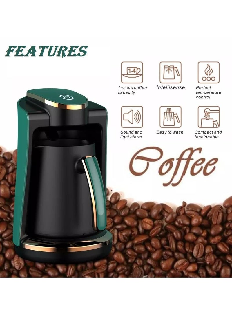 Automatic Turkish Coffee Maker Portable Machine | 4 Cups Capacity (240ml) | Easy Electric Coffee Maker For Office Home & Cafe (Green, Single)