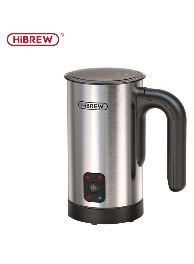 HiBREW 4 in 1 Portable Electric 450W Silver Milk Frother Frothing Foamer Fully automatic Milk Warmer Cold/Hot Latte Cappuccino Chocolate Protein powder M3A
