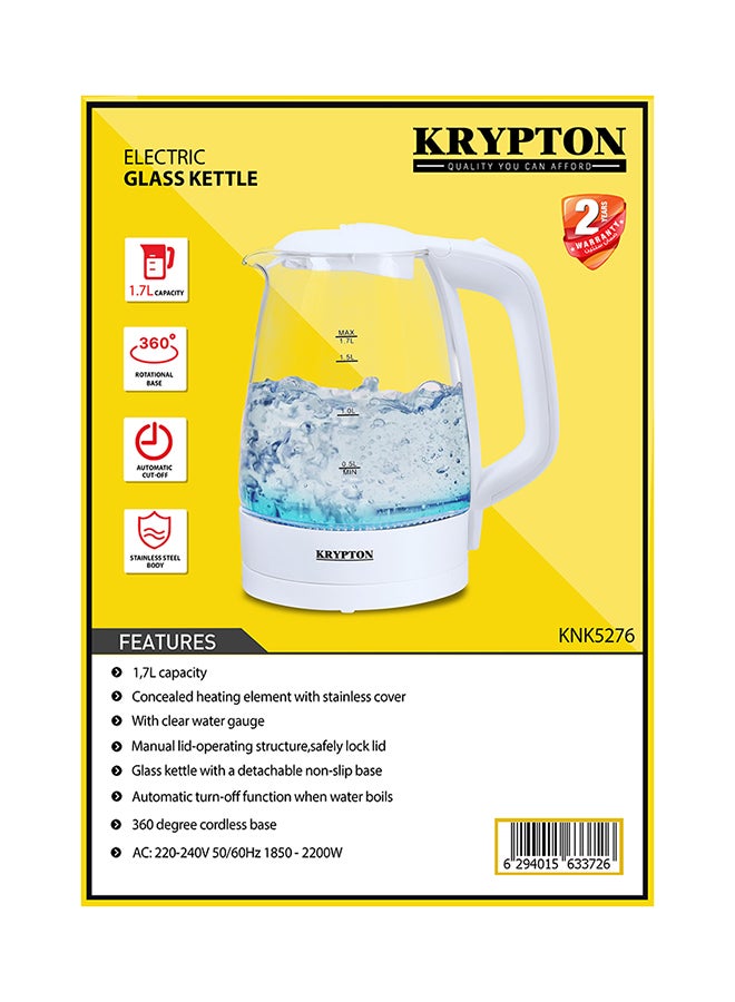 Electric Glass Kettle,360-Degree Rotational Base 1.7 L 2200.0 W KNK5276 Clear