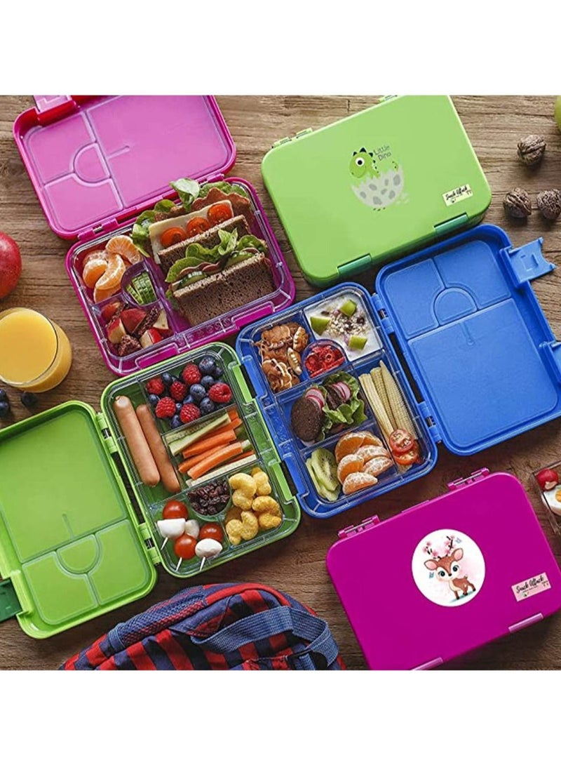 Children's Bento Box-Bento Lunch Box with 6 Compartments - Leak-Proof Lunch Box for Boys, Girls, BPA-Free, Microwave Dishwasher Safe, Lunch Box for School (Pink)