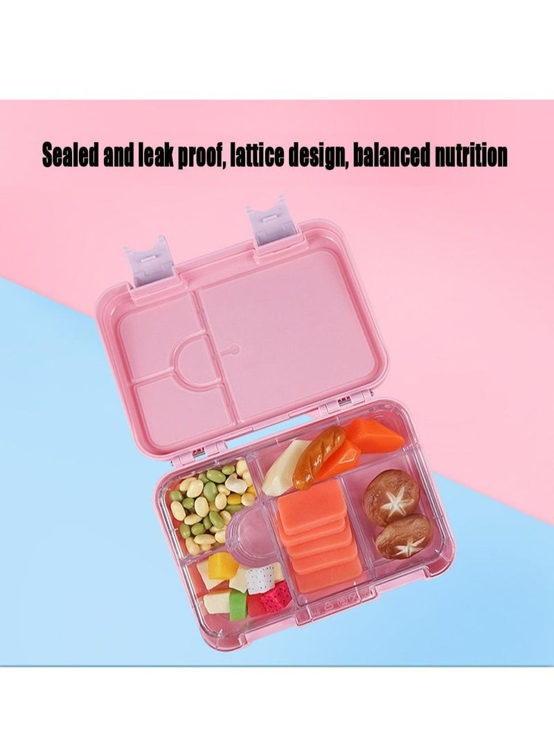 Children's Bento Box-Bento Lunch Box with 6 Compartments - Leak-Proof Lunch Box for Boys, Girls, BPA-Free, Microwave Dishwasher Safe, Lunch Box for School (Pink)
