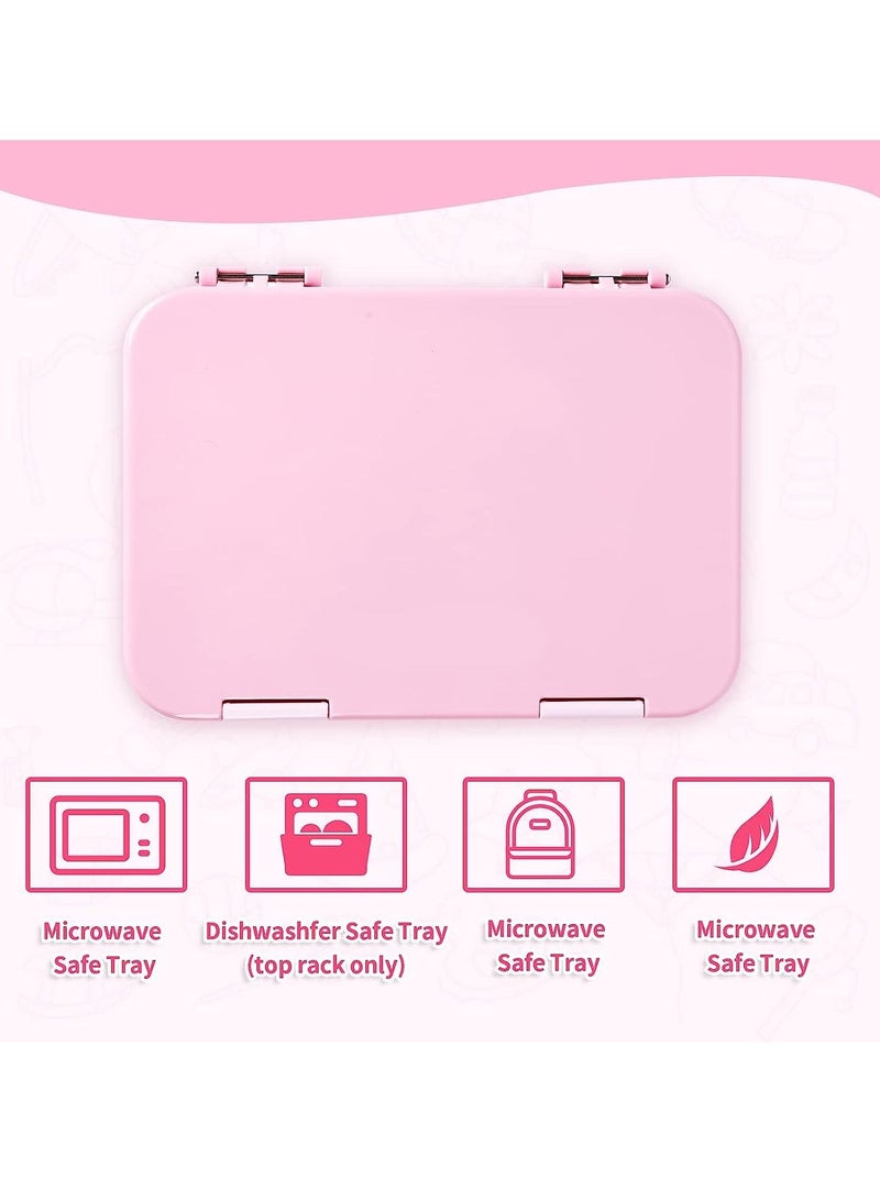 Children's Bento Box-Bento Lunch Box with 6 Compartments - Leak-Proof Lunch Box for Boys, Girls, BPA-Free, Microwave Dishwasher Safe, Lunch Box for School (Pink)