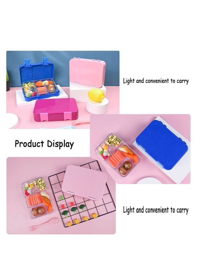 Children's Bento Box-Bento Lunch Box with 6 Compartments - Leak-Proof Lunch Box for Boys, Girls, BPA-Free, Microwave Dishwasher Safe, Lunch Box for School (Pink)