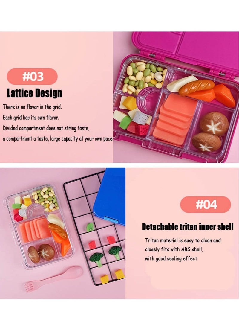 Children's Bento Box-Bento Lunch Box with 6 Compartments - Leak-Proof Lunch Box for Boys, Girls, BPA-Free, Microwave Dishwasher Safe, Lunch Box for School (Pink)