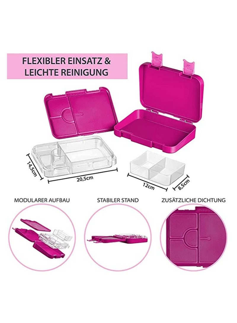 Children's Bento Box-Bento Lunch Box with 6 Compartments - Leak-Proof Lunch Box for Boys, Girls, BPA-Free, Microwave Dishwasher Safe, Lunch Box for School (Pink)